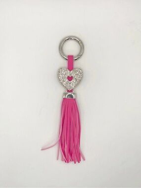 Pink Faux Leather Fringe Silver Bling Heart Purse Charm